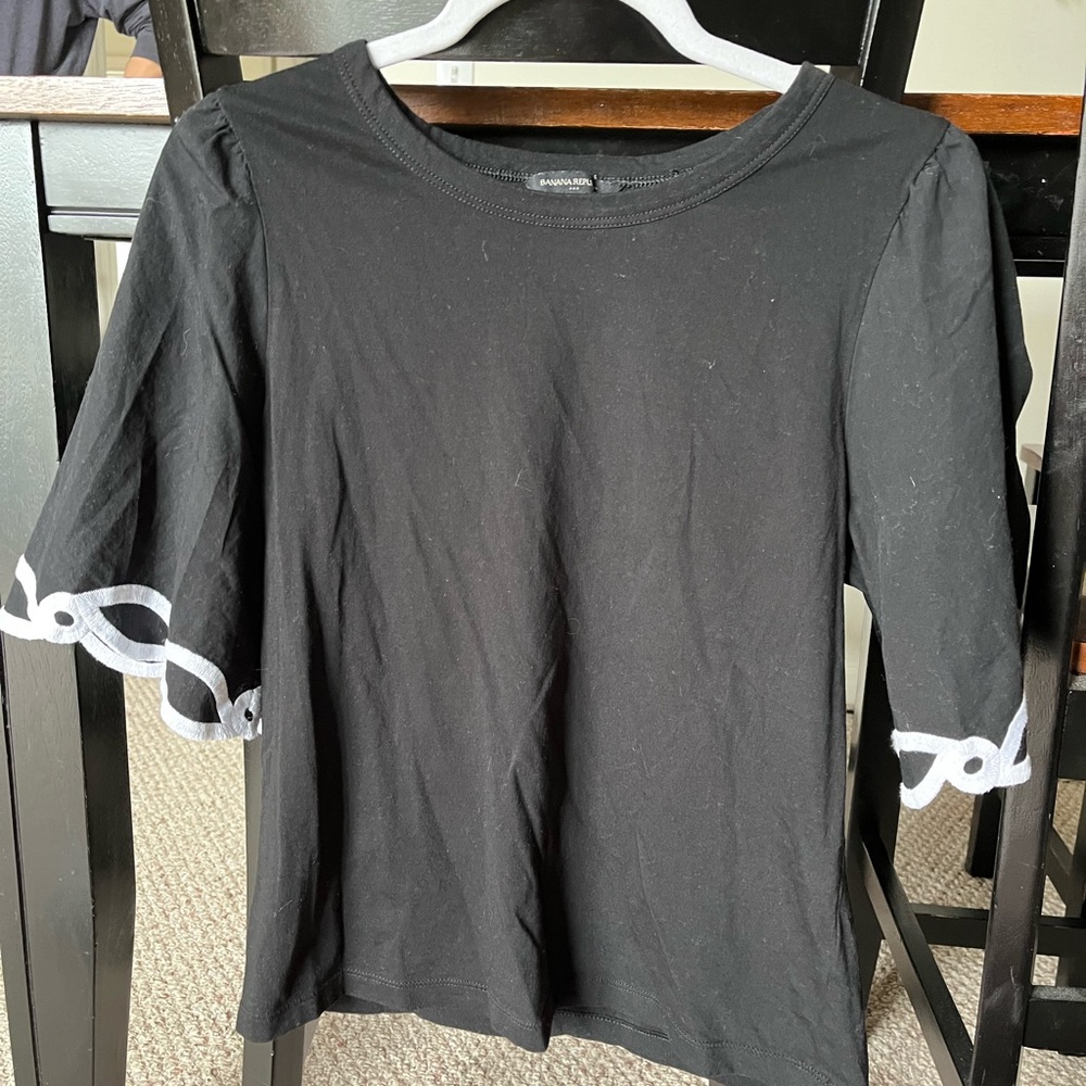 Banana Republic Black Top With Embroidered Sleeves
